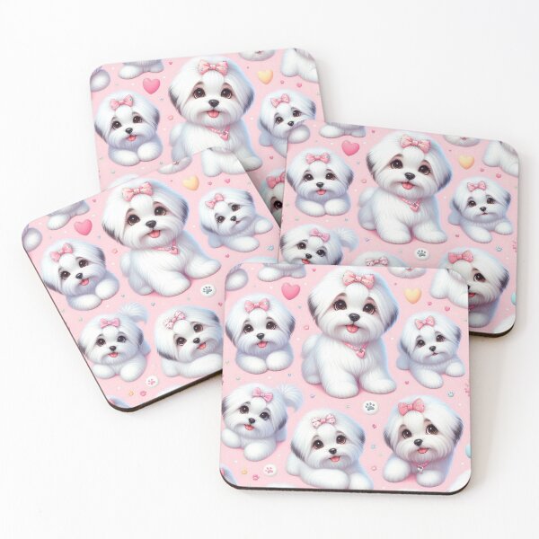 Item preview, Adorable White Coton de Tulear Dogs with Pink Bows designed and sold by Wags & Tails.