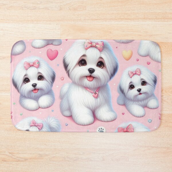 Item preview, Adorable White Coton de Tulear Dogs with Pink Bows designed and sold by Wags & Tails.