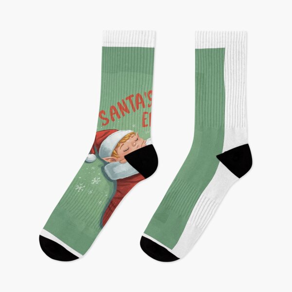 Item preview, lazy elf sleeping in stocking, text “Santa’s Worst Employee”,  designed and sold by tsintsinshop.