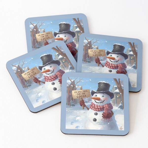 Item preview, snowman holding sign “I’m Only Here for the Cocoa”, humor style designed and sold by tsintsinshop.