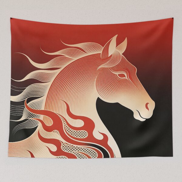 Item preview, Majestic Fire Horse Portrait in Stylized Line Art designed and sold by zzz888.