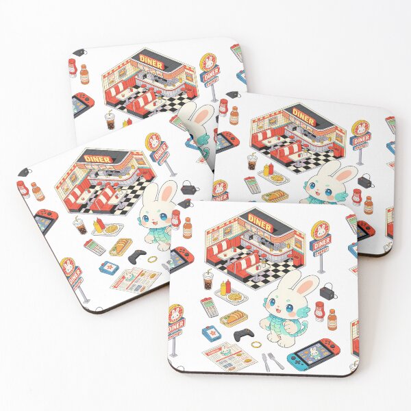 Item preview, Isometric Retro Diner: Kawaii Dragon Bunny and Fast Food Gaming Aesthetic Illustration designed and sold by Cherrydora.
