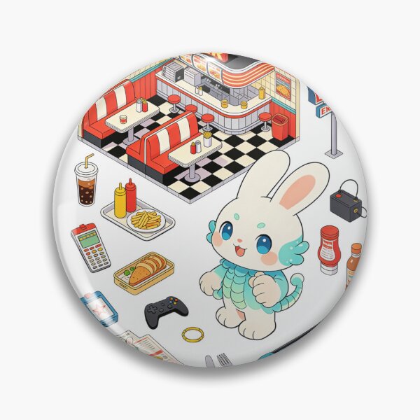 Item preview, Isometric Retro Diner: Kawaii Dragon Bunny and Fast Food Gaming Aesthetic Illustration designed and sold by Cherrydora.