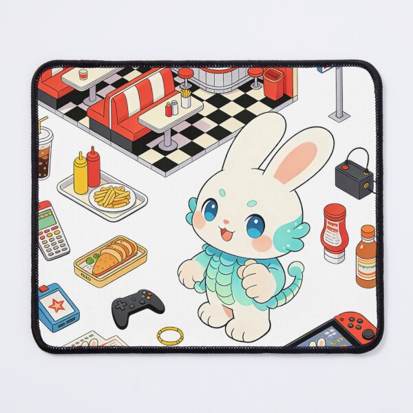 Item preview, Isometric Retro Diner: Kawaii Dragon Bunny and Fast Food Gaming Aesthetic Illustration designed and sold by Cherrydora.