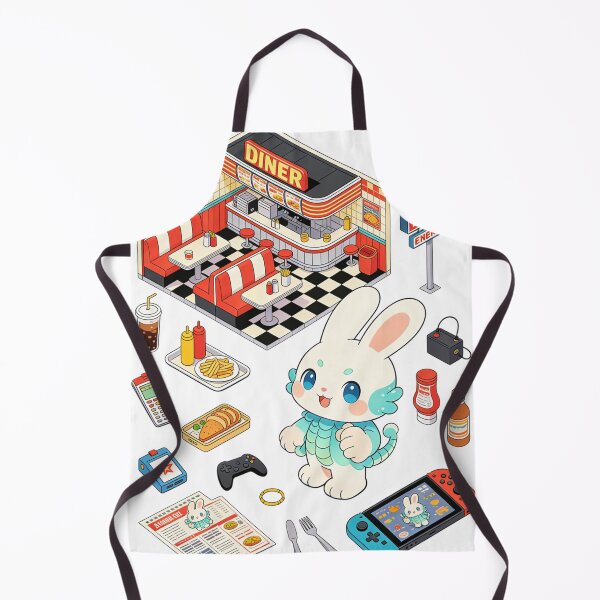 Item preview, Isometric Retro Diner: Kawaii Dragon Bunny and Fast Food Gaming Aesthetic Illustration designed and sold by Cherrydora.