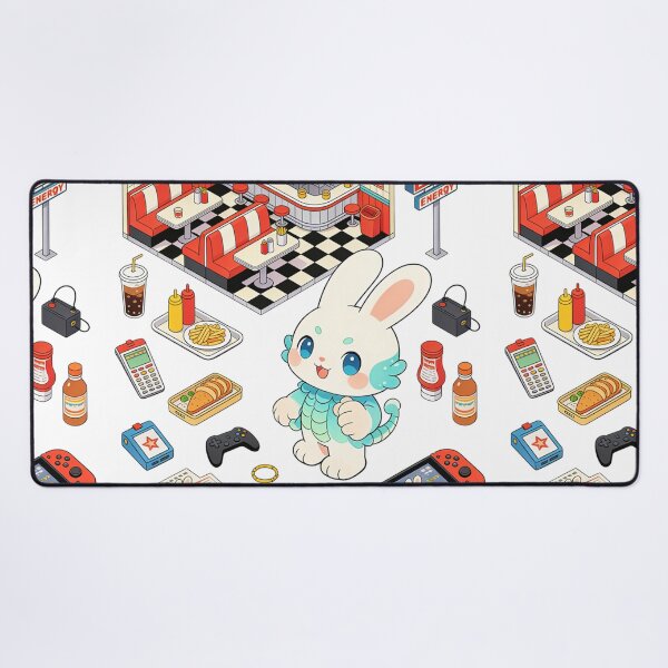 Item preview, Isometric Retro Diner: Kawaii Dragon Bunny and Fast Food Gaming Aesthetic Illustration designed and sold by Cherrydora.