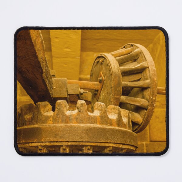 Item preview, Rusty Wooden Gear Mechanism Inside Historic Stone Workshop Under Warm Lighting designed and sold by Nmallia.