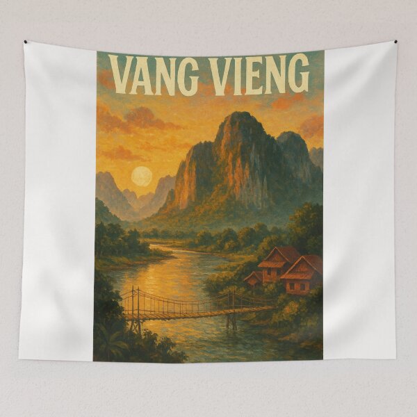 Item preview,  Sunset Over Nam Song River, Vang Vieng, Laos designed and sold by Places On Earth.