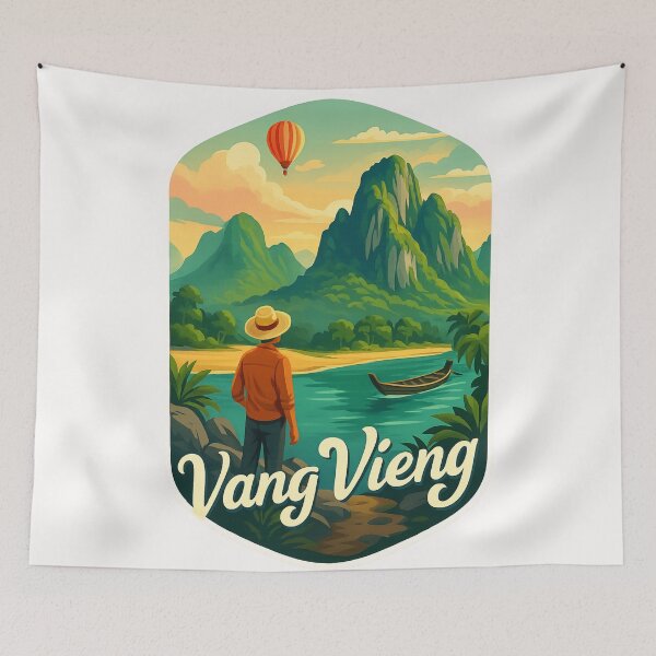 Item preview,  Explorer’s View of Vang Vieng Mountains and Nam Song River, Laos designed and sold by Places On Earth.