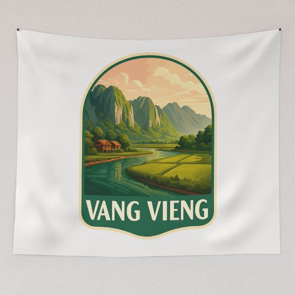 Item preview,  Rice Fields and Riverbanks of Vang Vieng, Laos designed and sold by Places On Earth.