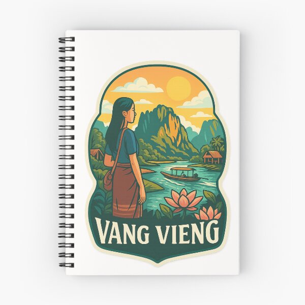 Item preview,  Laotian River Journey in Vang Vieng with Lotus Flowers designed and sold by Places On Earth.