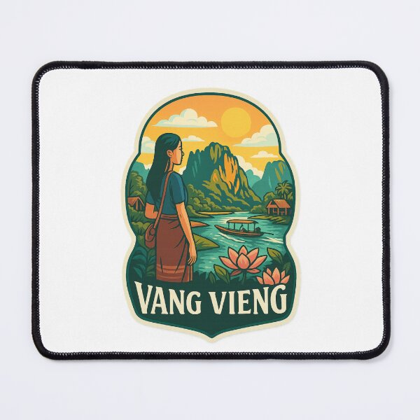 Item preview, Laotian River Journey in Vang Vieng with Lotus Flowers designed and sold by Places On Earth.