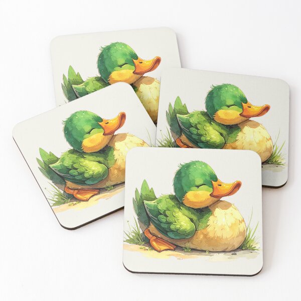 Item preview, A green duckling in watercolor style sunbathing designed and sold by LiskoDesign.