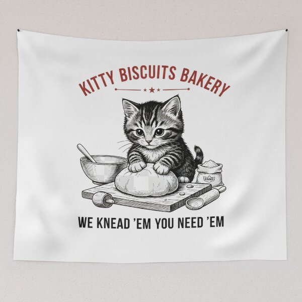Item preview, Funny Kitty Biscuits Bakery Shirt, We Knead Em You Knead Em Shirt, Cat Owner Tee, Cute Cat Baking Shirt, Humorous Bakery Cat designed and sold by THREE LITTLE BEANS.