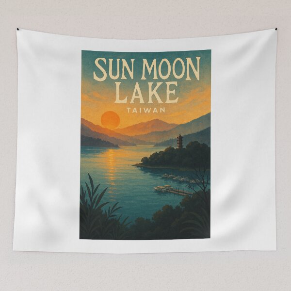 Item preview,  Sun Moon Lake Sunset with Pagoda and Boats, Nantou County, Taiwan designed and sold by Aryabek.