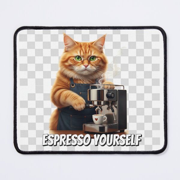 Item preview, Cute Cat Barista with Glasses – „Espresso Yourself” – Perfect Gift for Coffee and Cat Lovers designed and sold by Studiocolors.