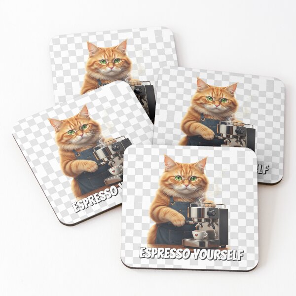 Item preview, Cute Cat Barista with Glasses – „Espresso Yourself” – Perfect Gift for Coffee and Cat Lovers designed and sold by Studiocolors.