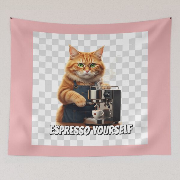 Item preview, Cute Cat Barista with Glasses – „Espresso Yourself” – Perfect Gift for Coffee and Cat Lovers designed and sold by Studiocolors.