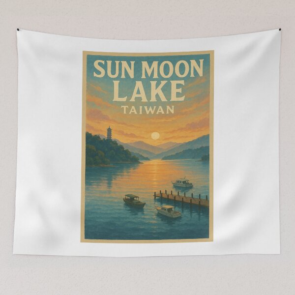 Item preview,  Golden Sunset at Sun Moon Lake with Boats, Nantou County, Taiwan designed and sold by Aryabek.