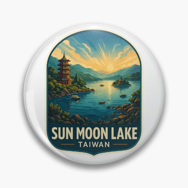 Item preview,  Sunrise Over Sun Moon Lake with Pagodas and Boats, Taiwan designed and sold by Aryabek.