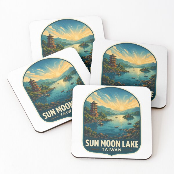 Item preview,  Sunrise Over Sun Moon Lake with Pagodas and Boats, Taiwan designed and sold by Aryabek.