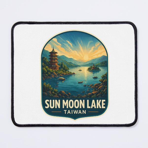 Item preview, Sunrise Over Sun Moon Lake with Pagodas and Boats, Taiwan designed and sold by Aryabek.