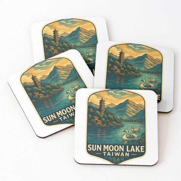 Item preview,  Swan Boats on Sun Moon Lake with Mountain and Pagoda, Taiwan designed and sold by Aryabek.