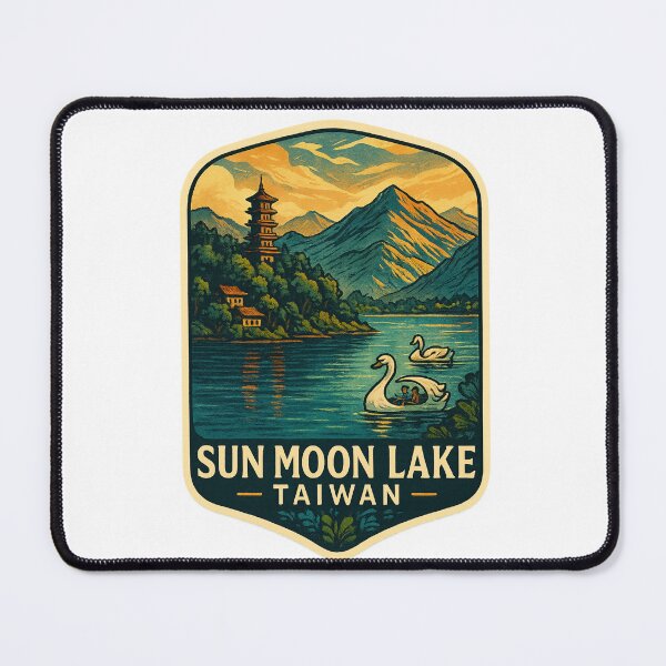 Item preview,  Swan Boats on Sun Moon Lake with Mountain and Pagoda, Taiwan designed and sold by Aryabek.
