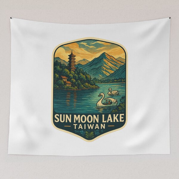 Item preview,  Swan Boats on Sun Moon Lake with Mountain and Pagoda, Taiwan designed and sold by Aryabek.