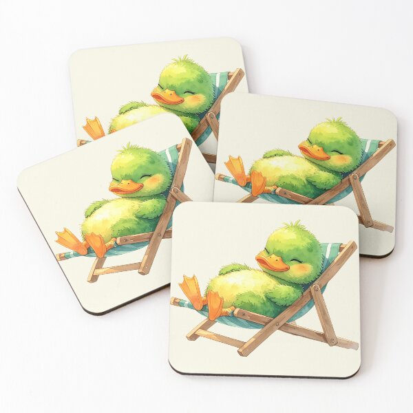 Item preview, A green duckling in watercolor style sunbathing in a deck chair designed and sold by LiskoDesign.