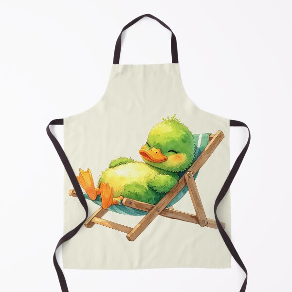 Item preview, A green duckling in watercolor style sunbathing in a deck chair designed and sold by LiskoDesign.