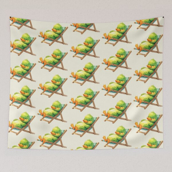 Item preview, A green duckling in watercolor style sunbathing in a deck chair designed and sold by LiskoDesign.