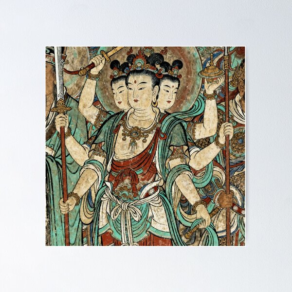 Item preview, Ancient Three-Headed Nezha Guardian Deity Mural designed and sold by zzz888.