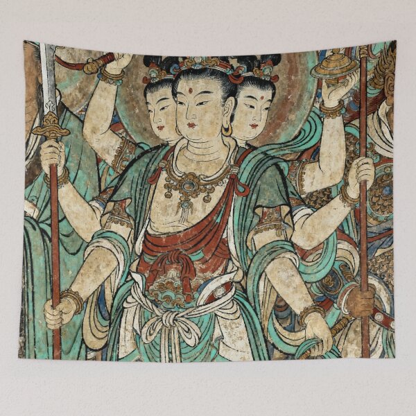 Item preview, Ancient Three-Headed Nezha Guardian Deity Mural designed and sold by zzz888.