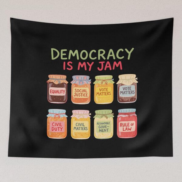Item preview, Democracy Is My Jam Shirt, Pro Democracy Graphic Tee with Equality Voting Rights and Civil Justice Jars, Political Statement designed and sold by THREE LITTLE BEANS.
