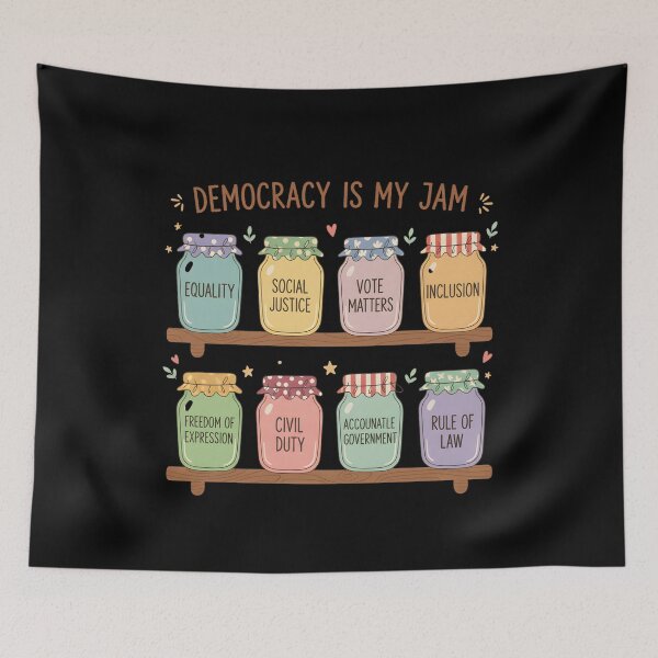 Item preview, Democracy Is My Jam Shirt, Pro Democracy Graphic Tee with Equality Voting Rights and Civil Justice Jars, Political Statement designed and sold by THREE LITTLE BEANS.
