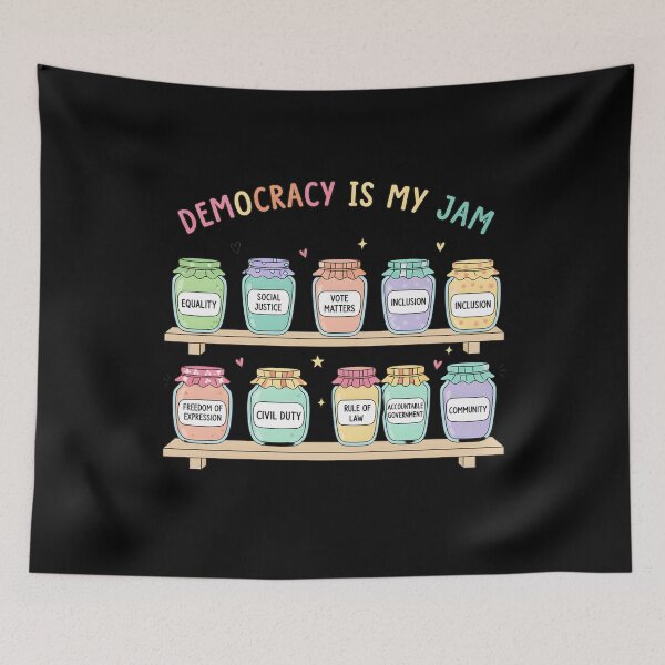 Item preview, Democracy Is My Jam Shirt, Pro Democracy Graphic Tee with Equality Voting Rights and Civil Justice Jars, Political Statement designed and sold by THREE LITTLE BEANS.
