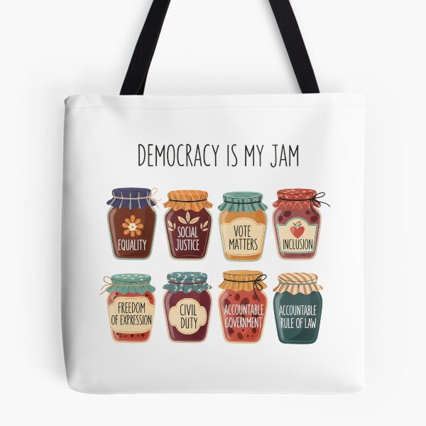 Item preview, Democracy Is My Jam Shirt, Pro Democracy Graphic Tee with Equality Voting Rights and Civil Justice Jars, Political Statement designed and sold by THREE LITTLE BEANS.