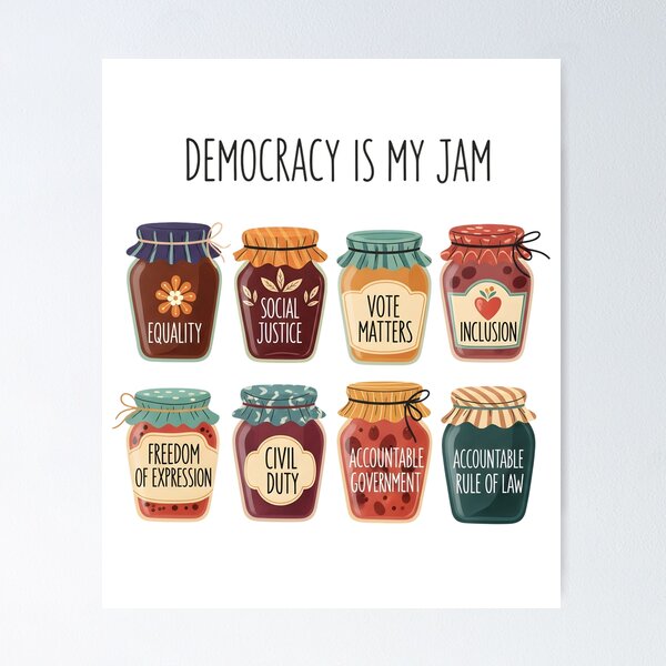 Item preview, Democracy Is My Jam Shirt, Pro Democracy Graphic Tee with Equality Voting Rights and Civil Justice Jars, Political Statement designed and sold by THREE LITTLE BEANS.