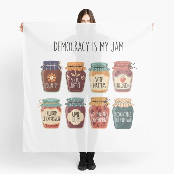 Item preview, Democracy Is My Jam Shirt, Pro Democracy Graphic Tee with Equality Voting Rights and Civil Justice Jars, Political Statement designed and sold by THREE LITTLE BEANS.