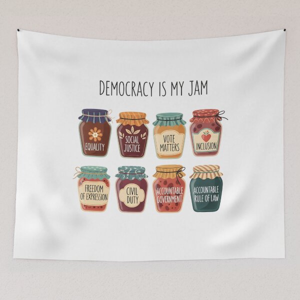 Item preview, Democracy Is My Jam Shirt, Pro Democracy Graphic Tee with Equality Voting Rights and Civil Justice Jars, Political Statement designed and sold by THREE LITTLE BEANS.