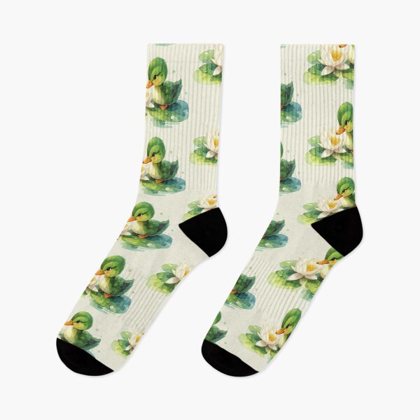 Item preview, A green duckling sniffs at a water lily in watercolor style designed and sold by LiskoDesign.