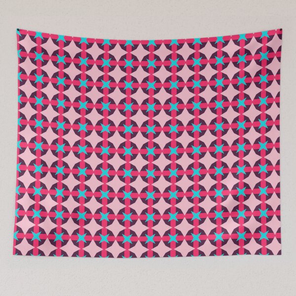 Item preview, Cute Pink Checked Cross Star Interlocking Geometric Abstract Pattern Blue  designed and sold by RoyalStarsPatts.