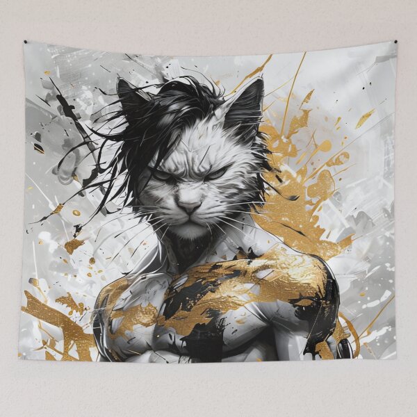 Item preview, Muscular catman with gold accents designed and sold by Mianku | Für das Leben.