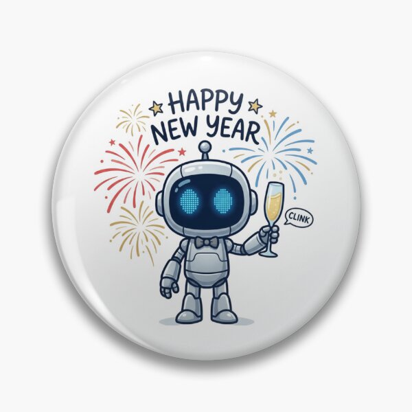 Artikelvorschau, Frohes Neues Jahr, süßer KI-Roboter mit Feuerwerk entworfen und verkauft von nicnacc.