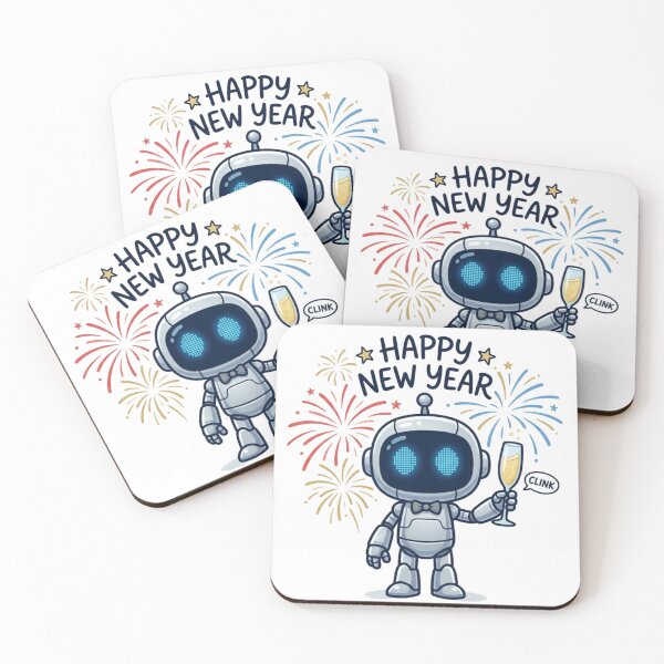 Item preview, Feliz año nuevo, lindo robot de inteligencia artificial con fuegos artificiales. designed and sold by nicnacc.