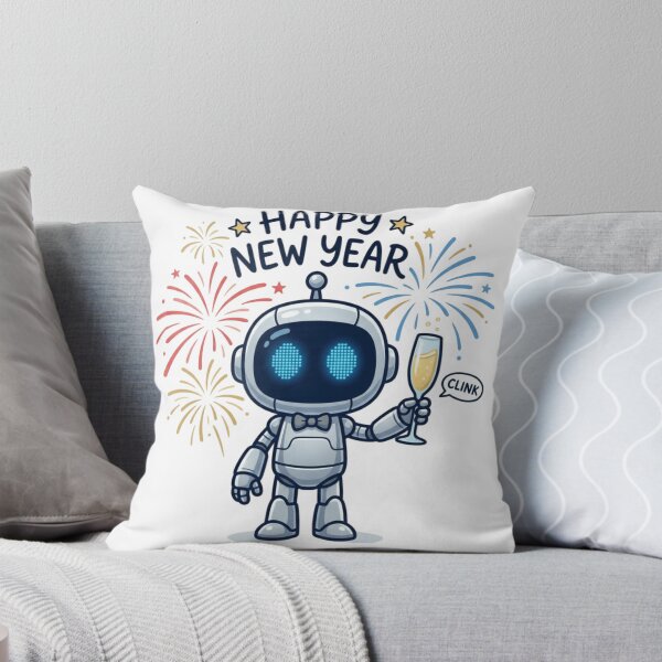 Item preview, Feliz año nuevo, lindo robot de inteligencia artificial con fuegos artificiales. designed and sold by nicnacc.