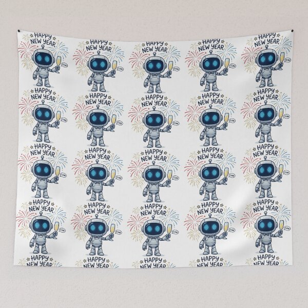 Item preview,  Happy New Year,cute ai robot with fireworks designed and sold by nicnacc.