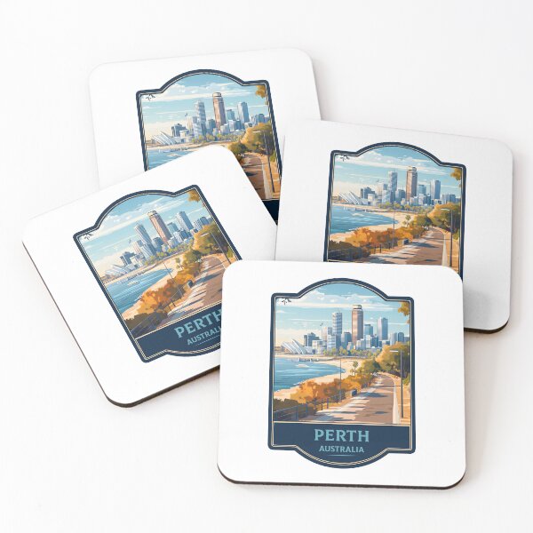 Item preview, Perth Australia – Coastal City Skyline, Swan River & Sunset Illustration Sticker designed and sold by Suzy Perez Art.