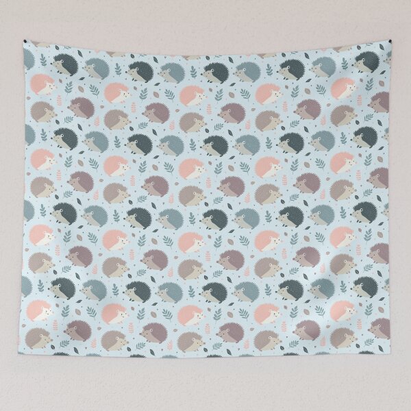 Item preview, Cute Hedgehog Seamless Pattern with Leaves – Adorable Woodland Animal Illustration in Blue designed and sold by WildLakePatterns.